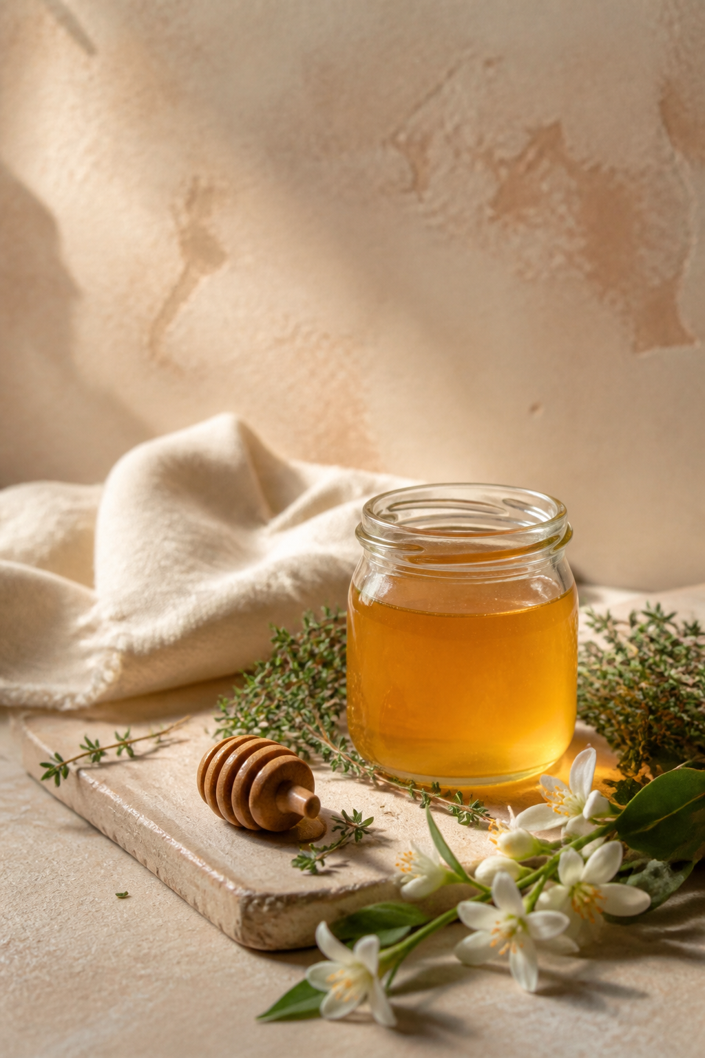 Honig, Kräuter und Naturmaterialien als NOURGAN Stillleben